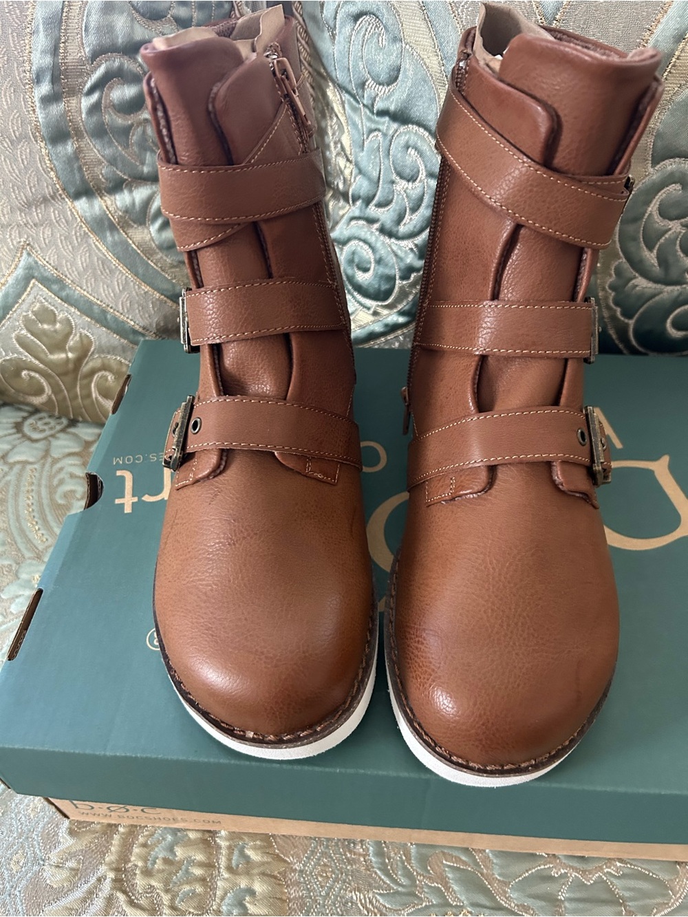 boc Brown Triple-Strap Ankle Booties